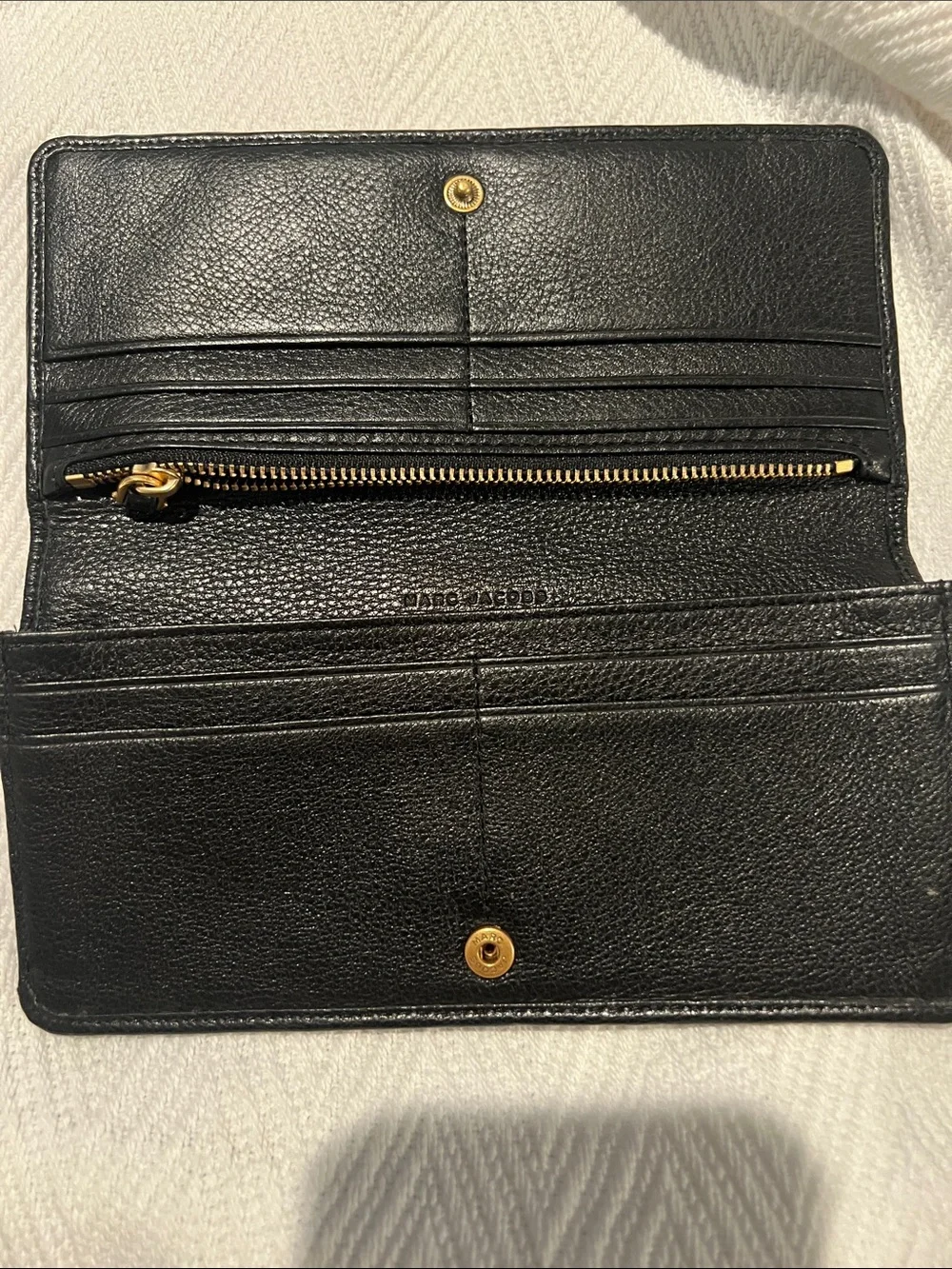 Marc Jacobs Black Pebbled Leather Card Holder with Gold Logo